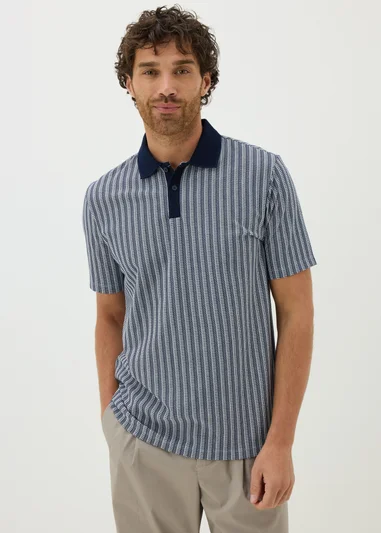 15598865-2065230288894533 Navy Jacquard Stripe Polo Shirt