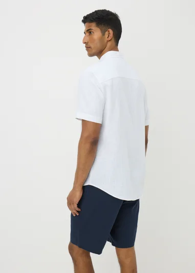 White Linen Blend Short Sleeve Shirt