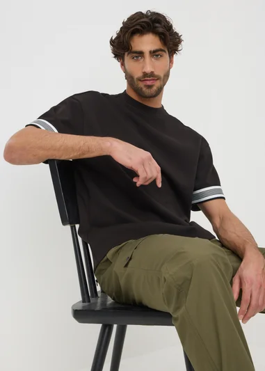 15784763-1215241432558552 Black Smart Stripe Arm Co Ord T-Shirt